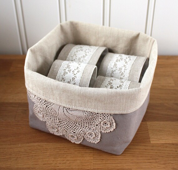 Small Fabric Basket with Vintage Doily