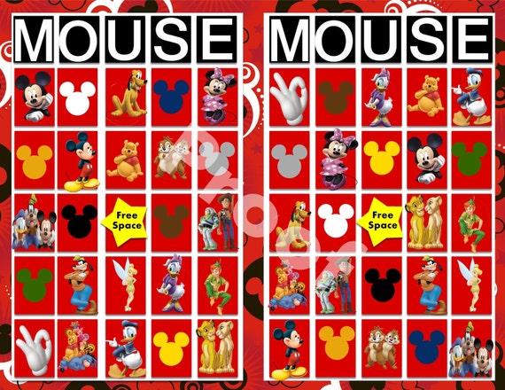 Mickey Mouse Bingo Card Set w/10 card images and Key DIGITAL