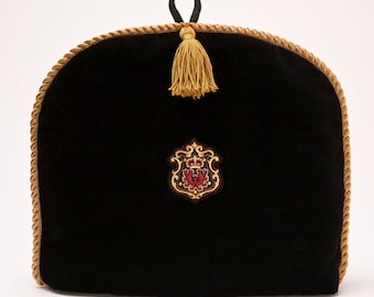 Tea Cozy/ Cosy -Royal Crown Crest on Black Velvet with Gold Tassel