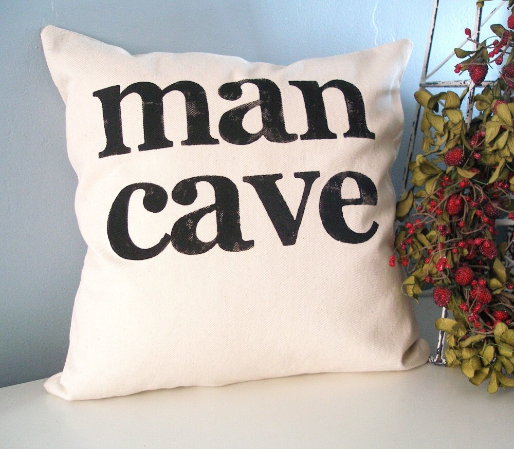 Man Cave Hand Stamped Pillow Cover by JoshuaByOak on Etsy