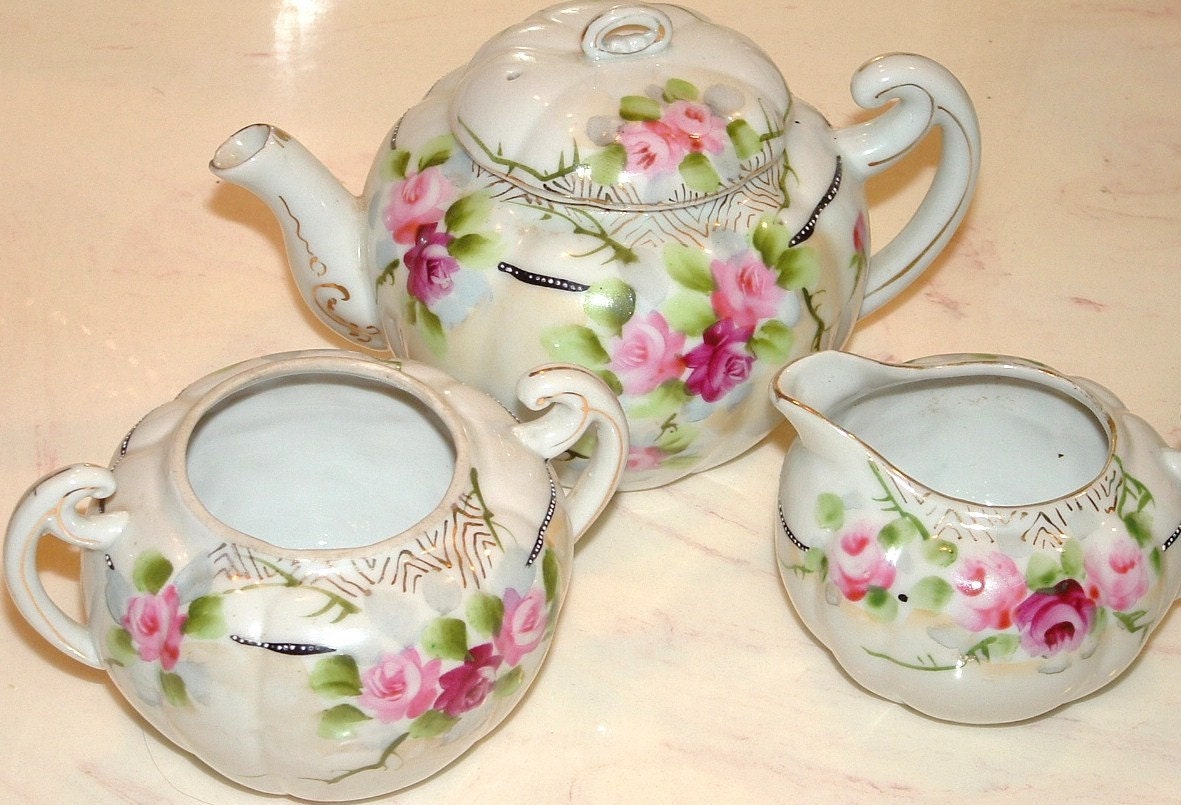 Hand Painted Nippon China 3 Piece Tea Set Including Tea Pot