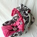 Damask with Hot Pink Minky Infant Car Seat Cover with Matching Neck Strap Set