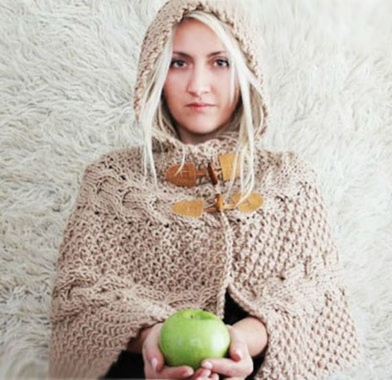 Hand Knitted Hooded Poncho Hooded Capelet Womens Hood
