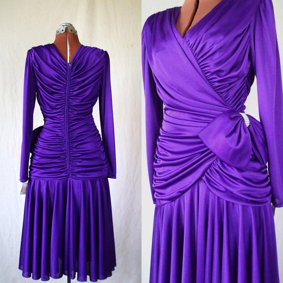 80s purple prom party dress dynasty disco NOS w tags sz med