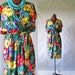 70s tropical dress sz sm summer boho disco nautical flutter floral