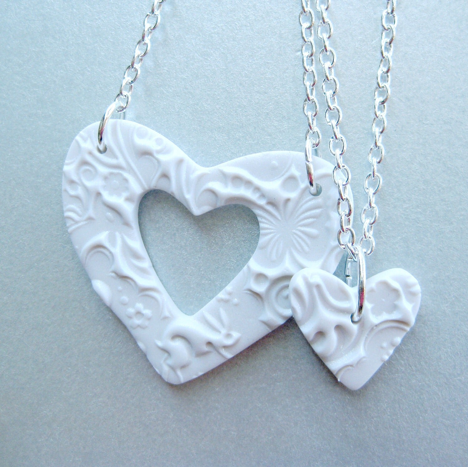 Mother and Daughter Matching Necklace Set in Pearl White