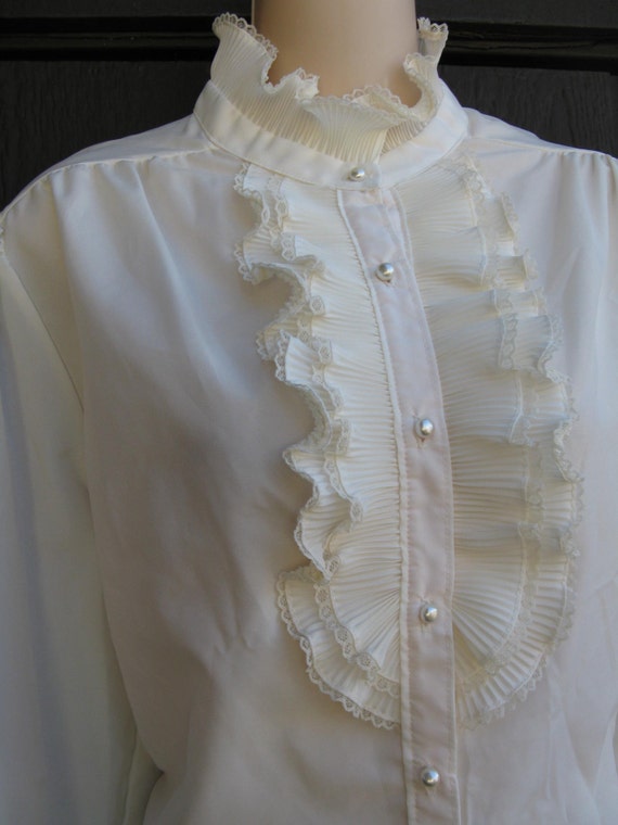 Victoriana Lace High Neck Vintage Ivory Ruffle Blouse
