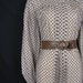 brown paisley dress. 1970's bow tie collar. belted tunic. large. new old stock.