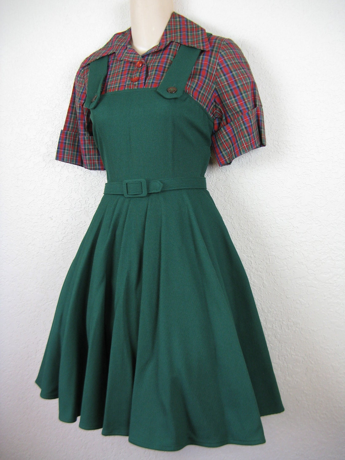 green nylon pinafore dress