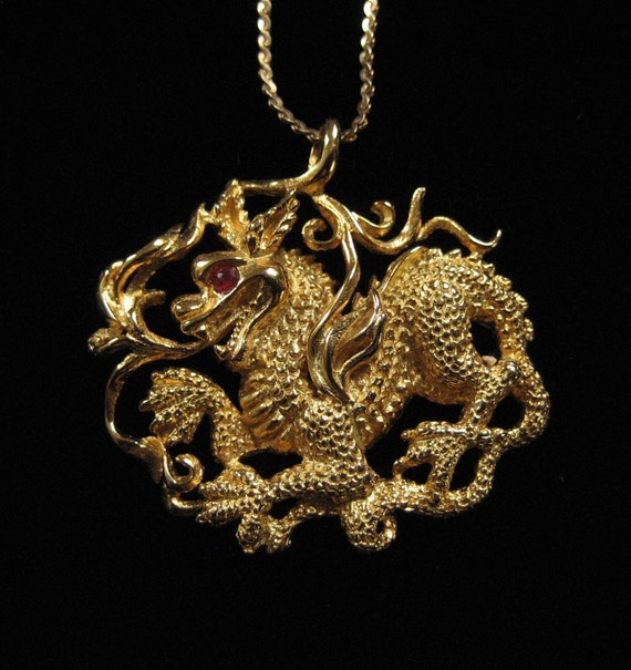 Golden Dragon Pendant on Gold Filled Chain Dated 1980