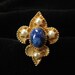 Fleur De Lis Ring Faux Lapis Lazuli and Pearls, Adjustable