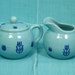 Cronin Cameron Clay Tulip Creamer and Sugar with Lid - Classic Mid-Century Hollowware Design: Blue on Blue