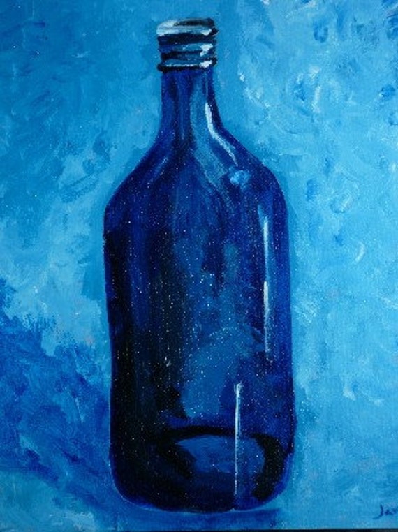 Bottle of Blue Original Acrylic Painting by Jamies Art 8X10