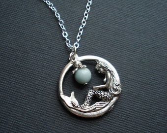 Mermaid Necklace In Silver Mermaid Pendant Fantasy Jewelry Blue Amazonite Pale Blue Stone Necklace Gift For Her Under 25 Nautical Jewelry