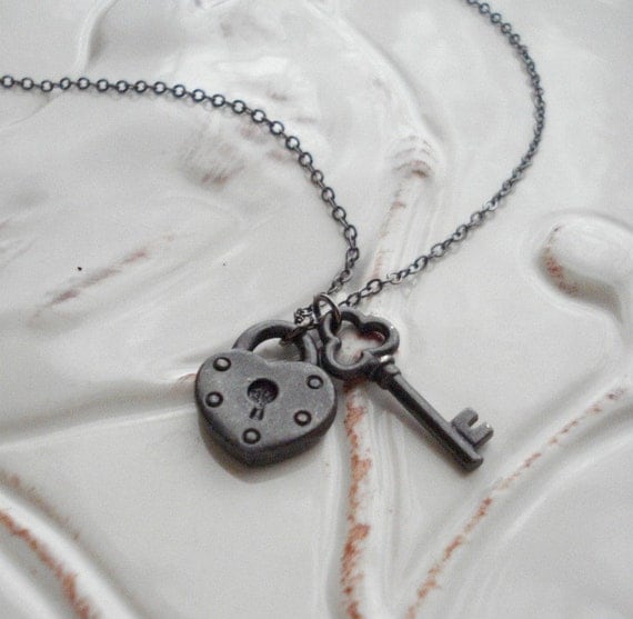 Lock and Key Charms Necklace Key To My Heart by AnechkasJewelry