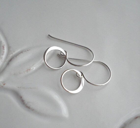 Hammered Circle Drop Earrings In Sterling Silver Modern