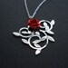 Vine and Rose Necklace In Silver. Branch Pendant Necklace. Nature. Flower Necklace. White, Red