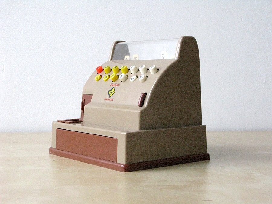 Vintage Toy Cash Register Bank by circlethesquare on Etsy