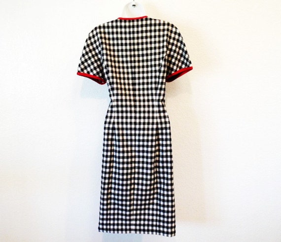 Vintage 1980s Houndstooth Dress Black And White Novelty Pencil