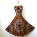 Vintage 60s Sundress Novelty Print Bohemian Golden Brown Elephants Print Cotton Dress