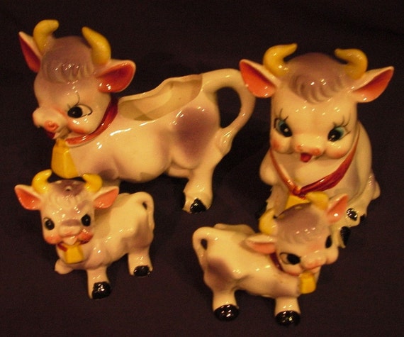 Vintage 1950s Adorable MOO Cow Creamer Sugar by ChicVintageWear