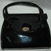 Vintage 60s Kelly Bag Handbag Black Patent Leather Large