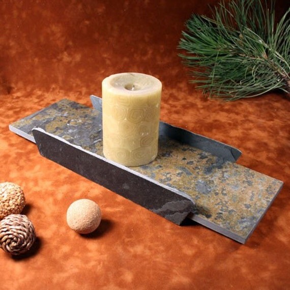Natural Slate Candle Tray Multi Stone by stonegifts on Etsy