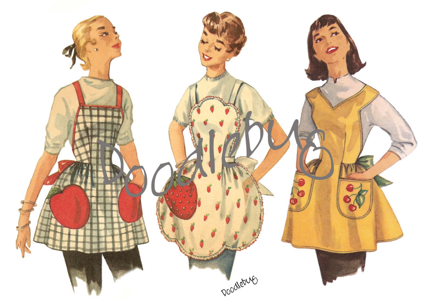 Vintage Apron Pattern Picture Art Print on by DoodlebugsBasement