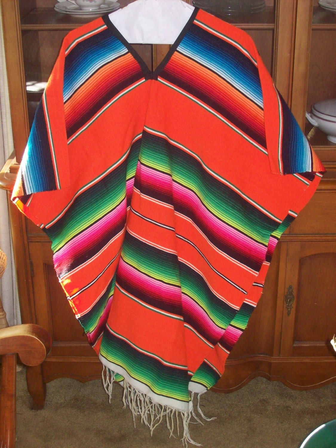 Vintage Wool Cotton Mexican Blanket Poncho Shawl Coat   Il Fullxfull.228897758 