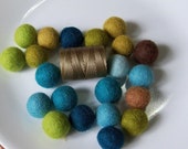 Beach Garland -- a strand of  blues and greens  --  21  felt balls, about 6.5 ft long