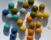 Tuscany Garland - felt ball garland in blues, yellows -  about 3.5 feet long, 25 felt balls - summer cottage decor