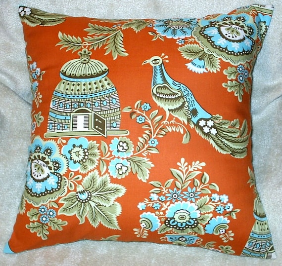 Amy Butler Bird Print Royal Garden Fabric Throw Pillow