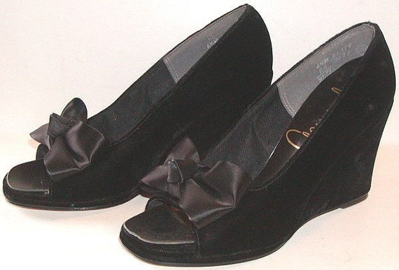 black velvet wedge heels