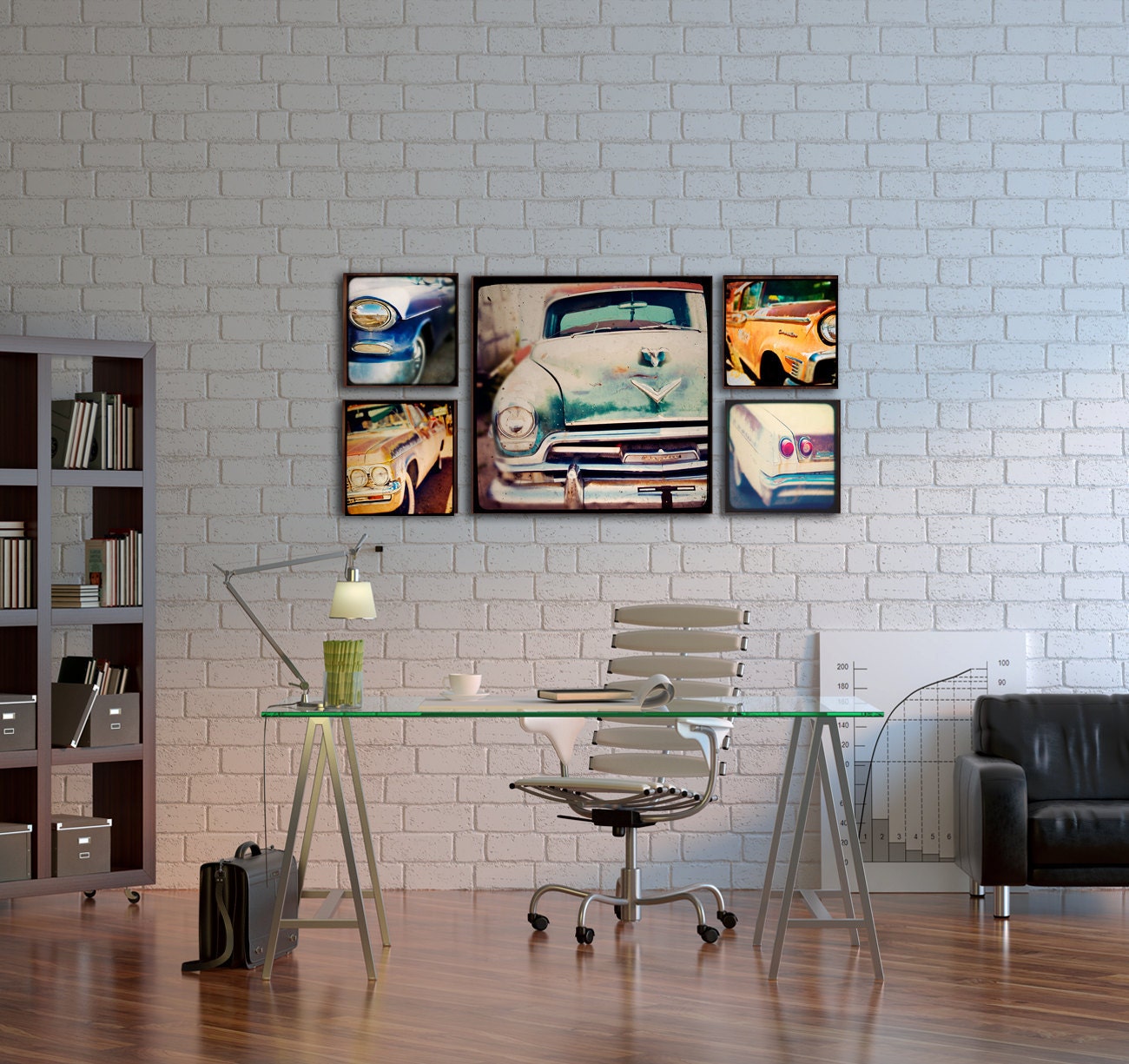 Wood Photo Blocks Vintage Cars Home Decor Wall Art