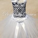Black and White Damask Flowergirl Dress. Corset top, floor length tutu skirt, hair clip. Size 12m-5T. Custom sizes and colors available