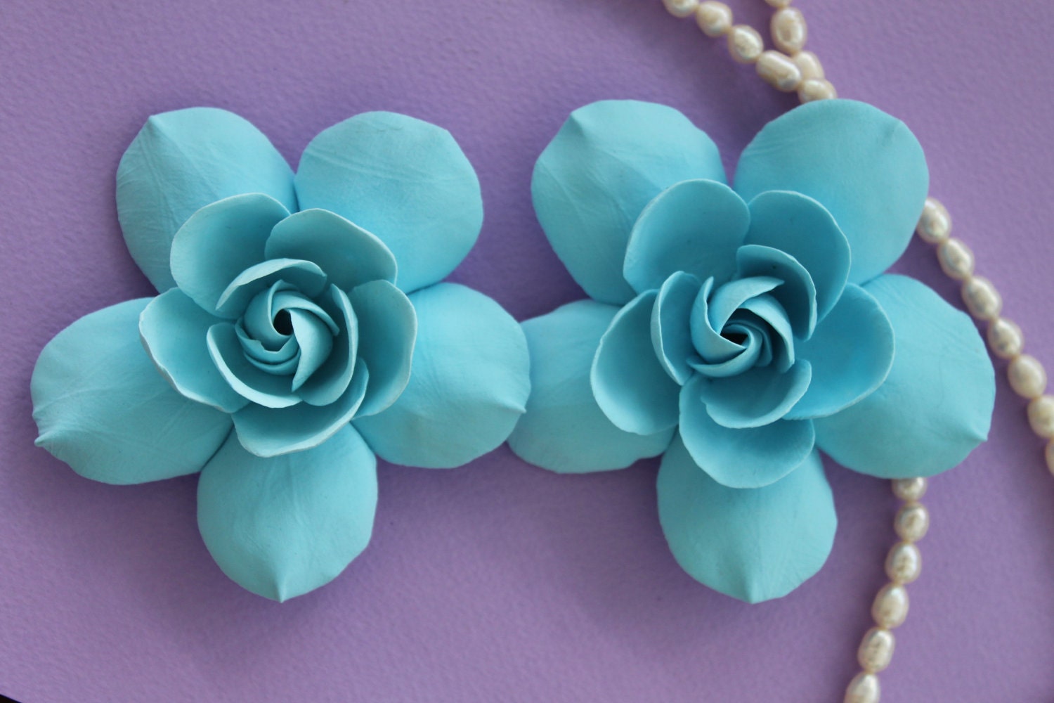 Set of 3 Aqua Blue Gardenia hair pins 2.5 inch