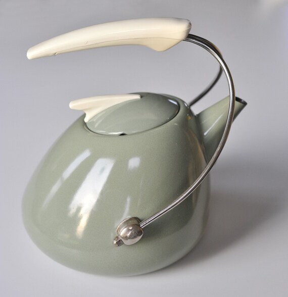 Funky Gray Teal Vintage Mod Tea Kettle