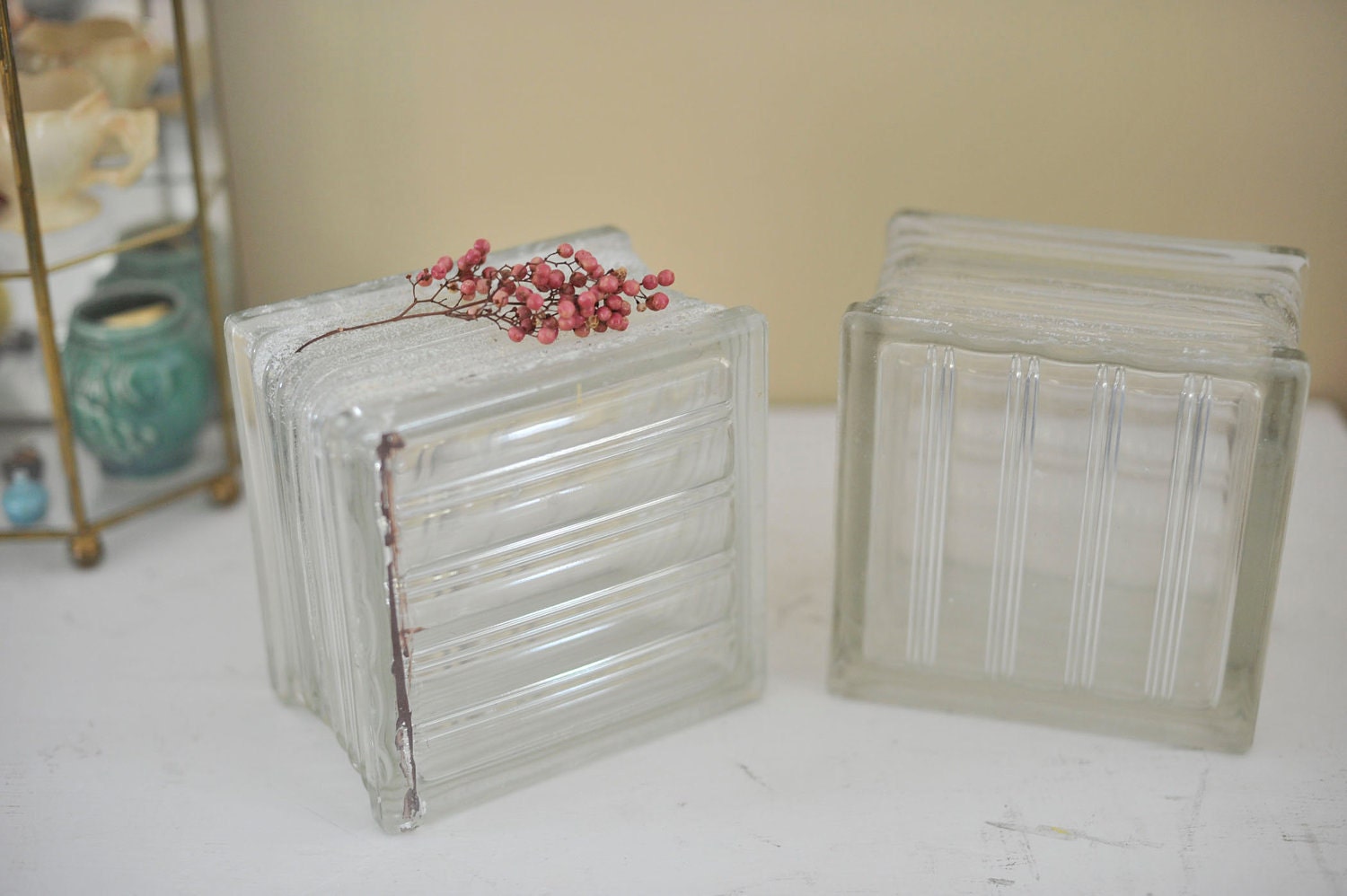 Two Vintage Glass Bricks // Blocks