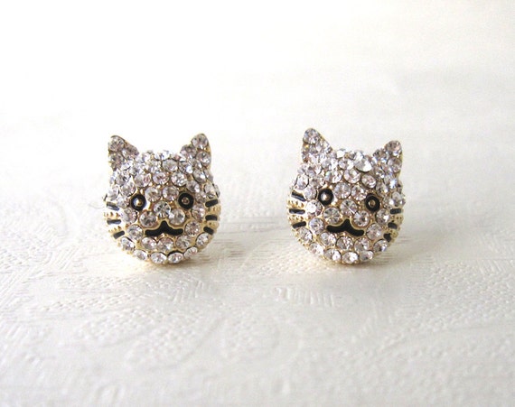 Petite Cat Stud Earrings by whatthefunk on Etsy