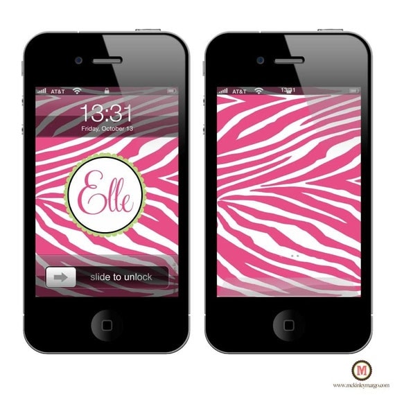 Items similar to Personalized iPhone Wallpaper- Pink Zebra on Etsy