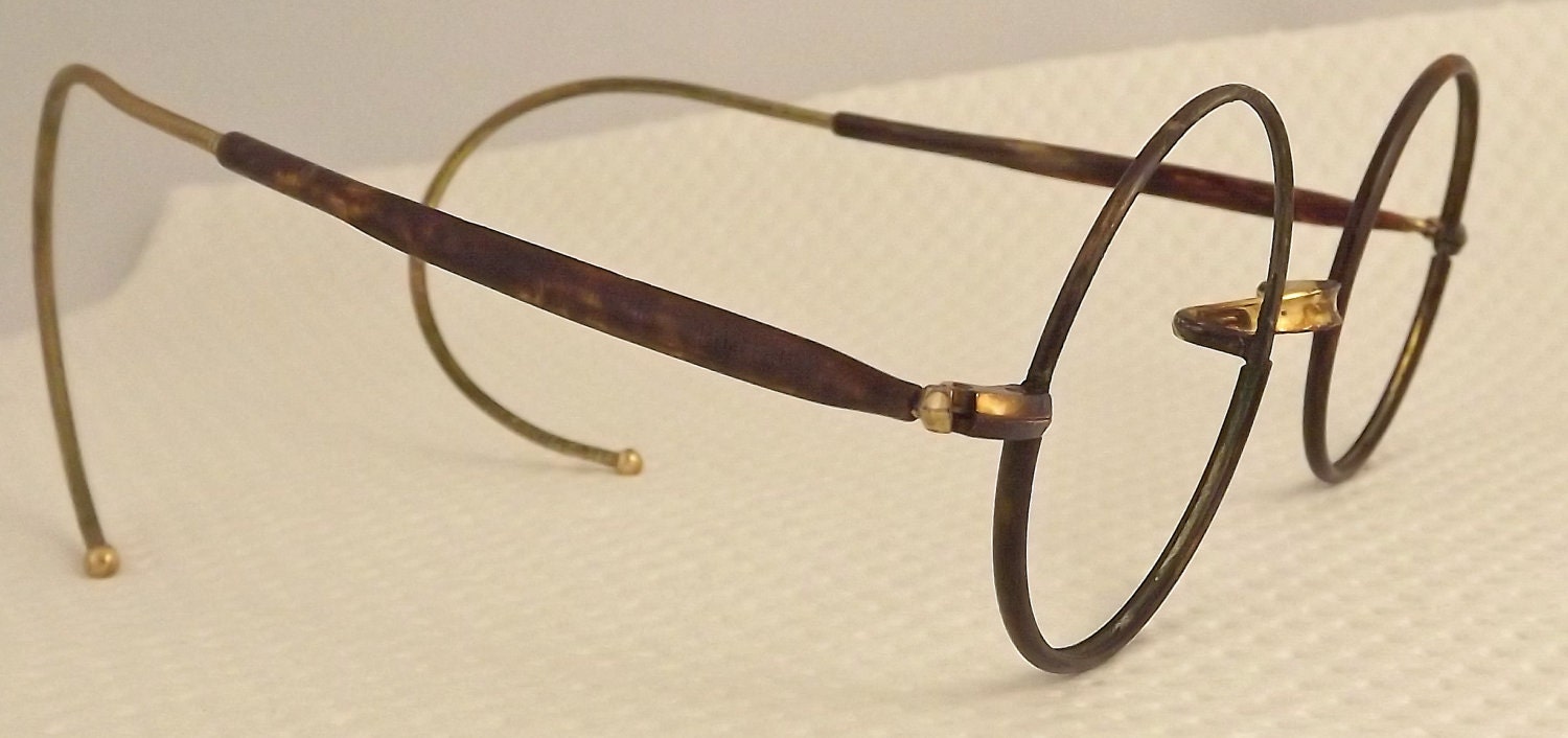 Antique Tortoiseshell Vintage Eyeglasses Round Lens Black 