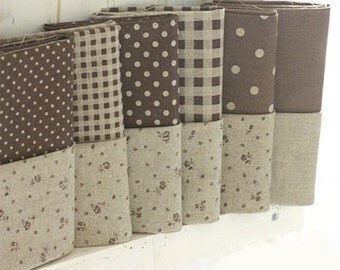 Vintage Brown Linen duplex printing Fat Eighth set of 6, U2258