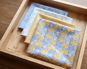 Blue and Yellow Floral Cotton Fat Quarter set of 4, U2437