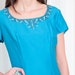 Vintage 1960s Dress - 60s Cocktail Dress - Turquoise Dress with Beaded Neckline - L / XL