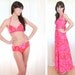Swimsuit & Maxi Dress Set - Vintage 1960s Resort Wear - Matching Pink and Red Orange Bikini and Wrap Dress - S