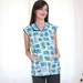 Sale - 1950s Smock Apron - Vintage 50s Floral Blue and Turquoise Cotton Shirt Apron - Cobbler Style