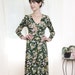 Vintage 1970s Forest Green Floral Maxi Dress - S / M