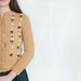 Vintage Knit Sweater Cardigan - Caramel Brown Wool Cardigan Sweater with Embroidered Flowers - XS
