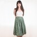 Vintage Floral Skirt - Womens Green Full Skirt - Lightweight Wool Skirt - S
