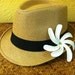 LITE BROWN Woven Fedora Hat with a Tiare Flower